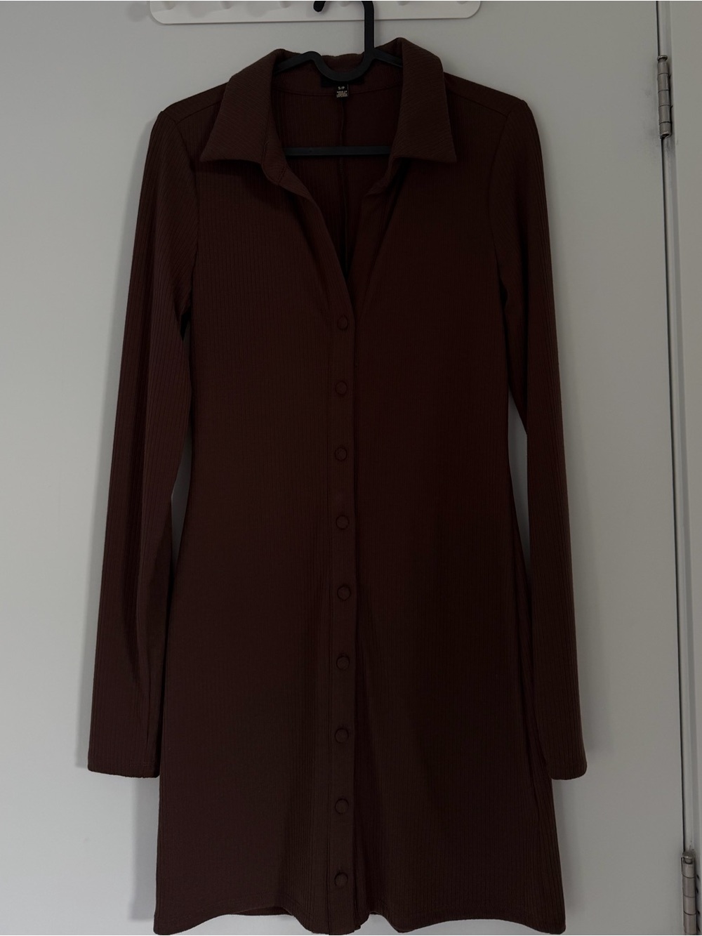 AFRM Long Sleeve Brown Button-Front Ribbed Dress
